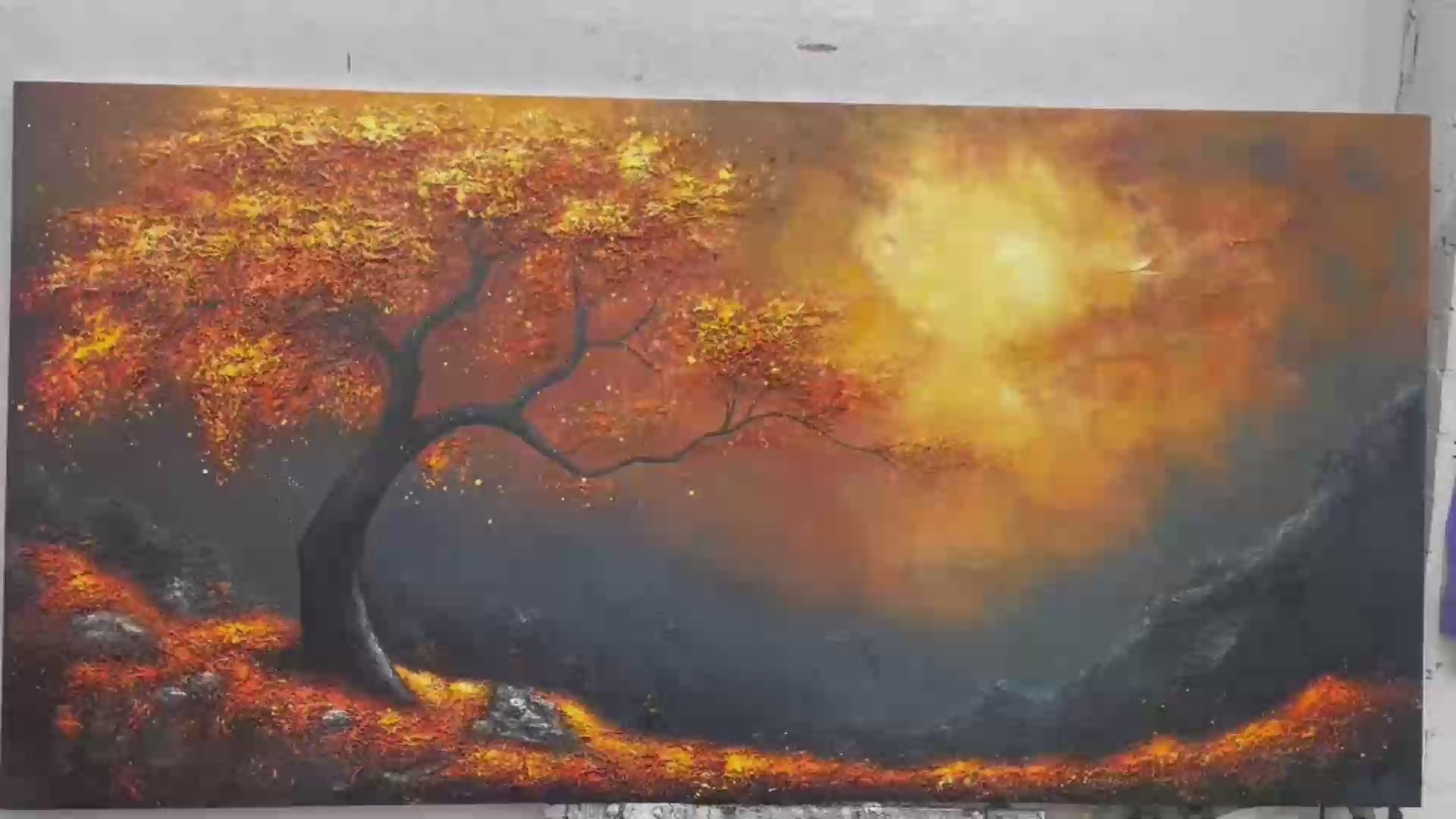 GOLDEN HOUR: Textured Tree Painting, Impasto Wall Art, Panoramic Canvas, Landscape Decor - Image 3