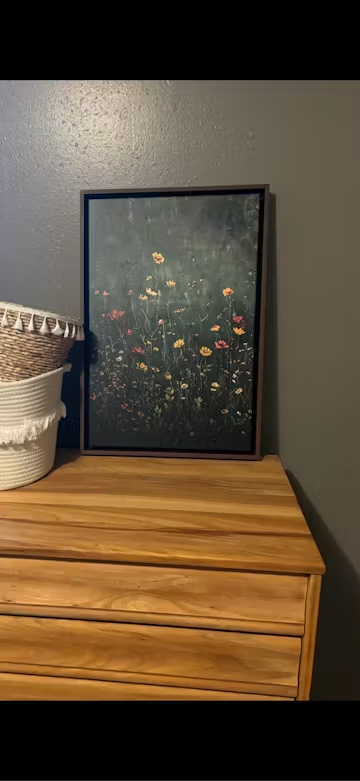 MEADOW'S EMBRACE: Moody Floral Botanical Painting, Vertical Wall Art photo review
