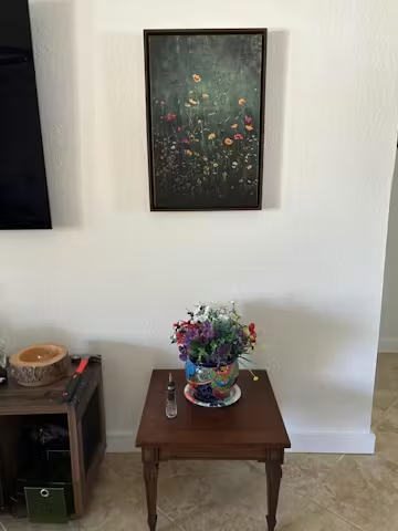 MEADOW'S EMBRACE: Moody Floral Botanical Painting, Vertical Wall Art photo review