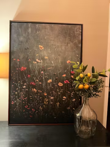MEADOW'S EMBRACE: Moody Floral Botanical Painting, Vertical Wall Art photo review