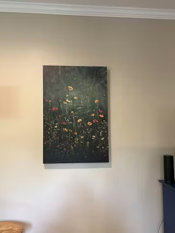 MEADOW'S EMBRACE: Moody Floral Botanical Painting, Vertical Wall Art photo review