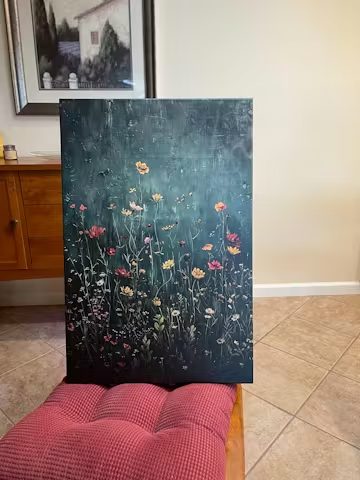 MEADOW'S EMBRACE: Moody Floral Botanical Painting, Vertical Wall Art photo review