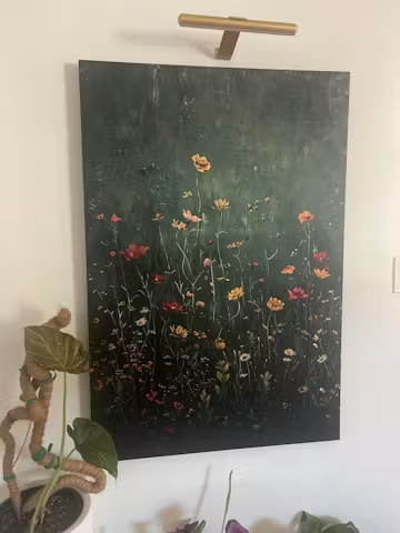 MEADOW'S EMBRACE: Moody Floral Botanical Painting, Vertical Wall Art photo review