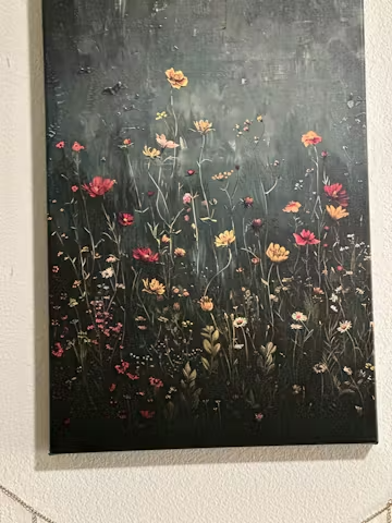 MEADOW'S EMBRACE: Moody Floral Botanical Painting, Vertical Wall Art photo review