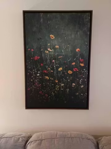 MEADOW'S EMBRACE: Moody Floral Botanical Painting, Vertical Wall Art photo review