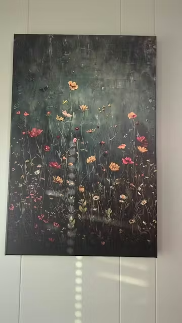 MEADOW'S EMBRACE: Moody Floral Botanical Painting, Vertical Wall Art photo review