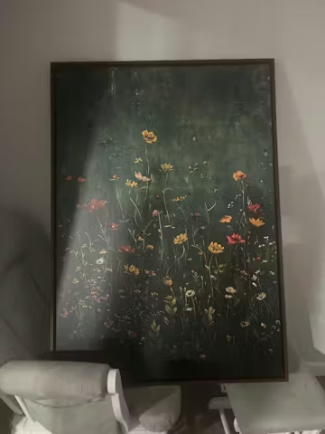 MEADOW'S EMBRACE: Moody Floral Botanical Painting, Vertical Wall Art photo review