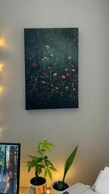 MEADOW'S EMBRACE: Moody Floral Botanical Painting, Vertical Wall Art photo review