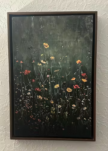 MEADOW'S EMBRACE: Moody Floral Botanical Painting, Vertical Wall Art photo review