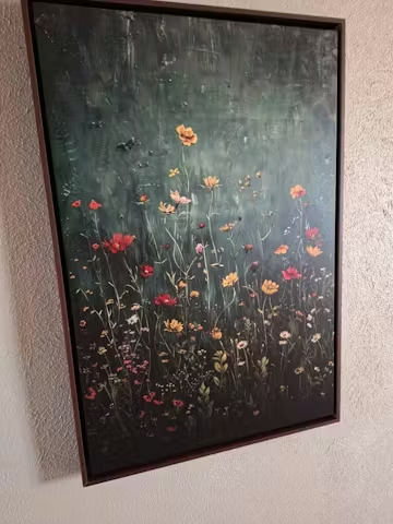 MEADOW'S EMBRACE: Moody Floral Botanical Painting, Vertical Wall Art photo review