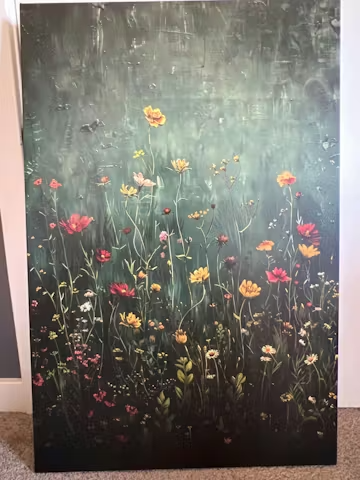 MEADOW'S EMBRACE: Moody Floral Botanical Painting, Vertical Wall Art photo review