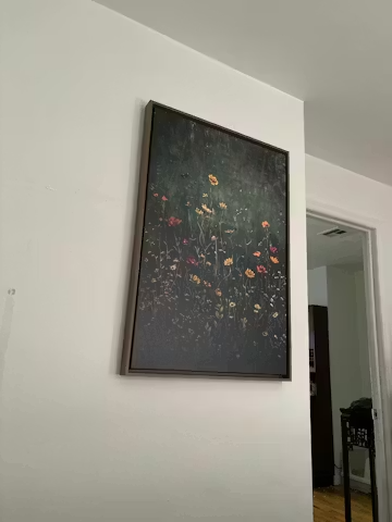 MEADOW'S EMBRACE: Moody Floral Botanical Painting, Vertical Wall Art photo review