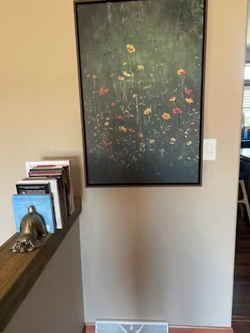MEADOW'S EMBRACE: Moody Floral Botanical Painting, Vertical Wall Art photo review