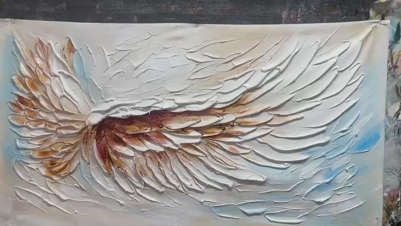 ANGEL WINGS: Textured White and Gold Angel Wing Painting - Image 4