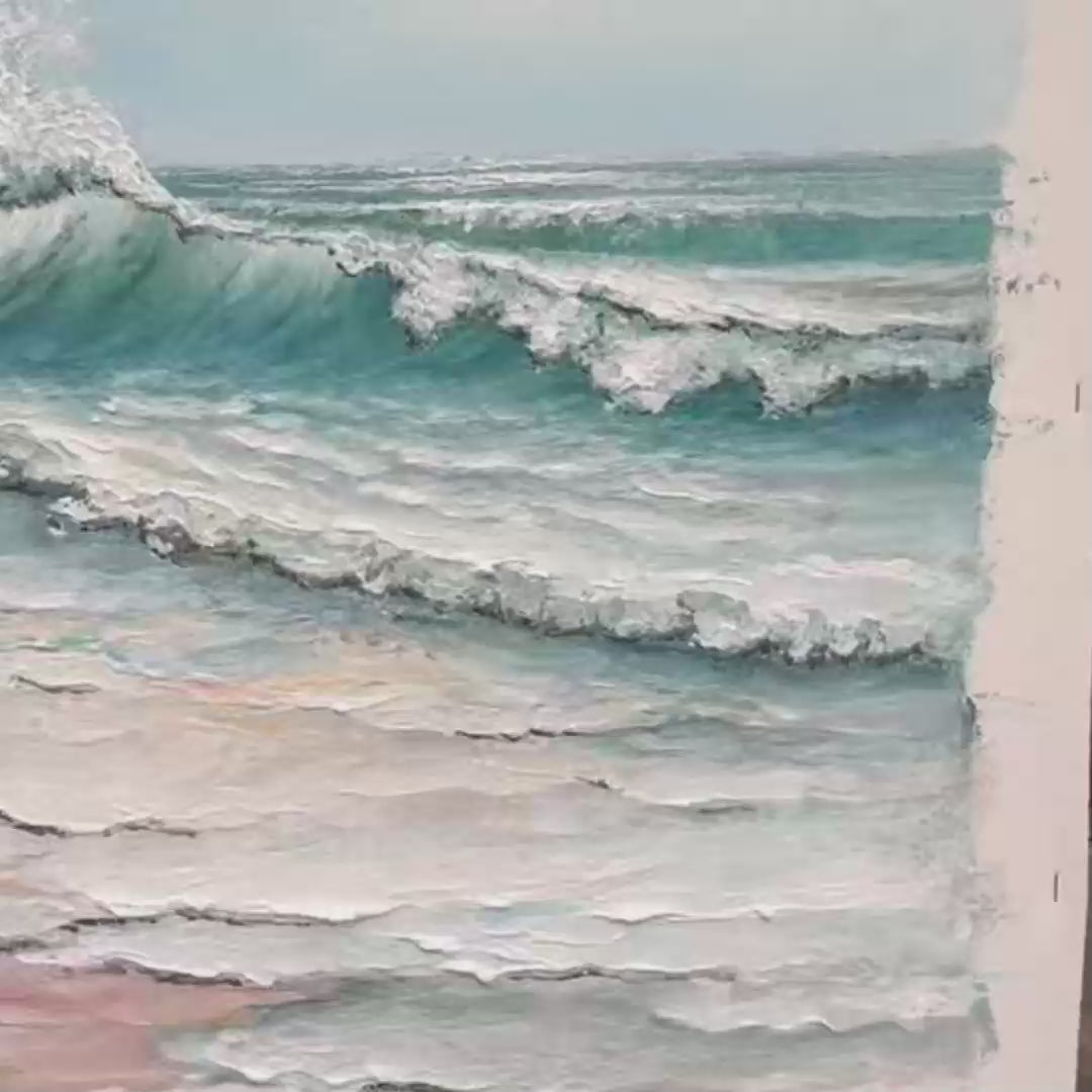 OCEAN'S EMBRACE: Textured Ocean Painting, Impasto Wall Art, Vertical Canvas, Beach Decor - Image 3