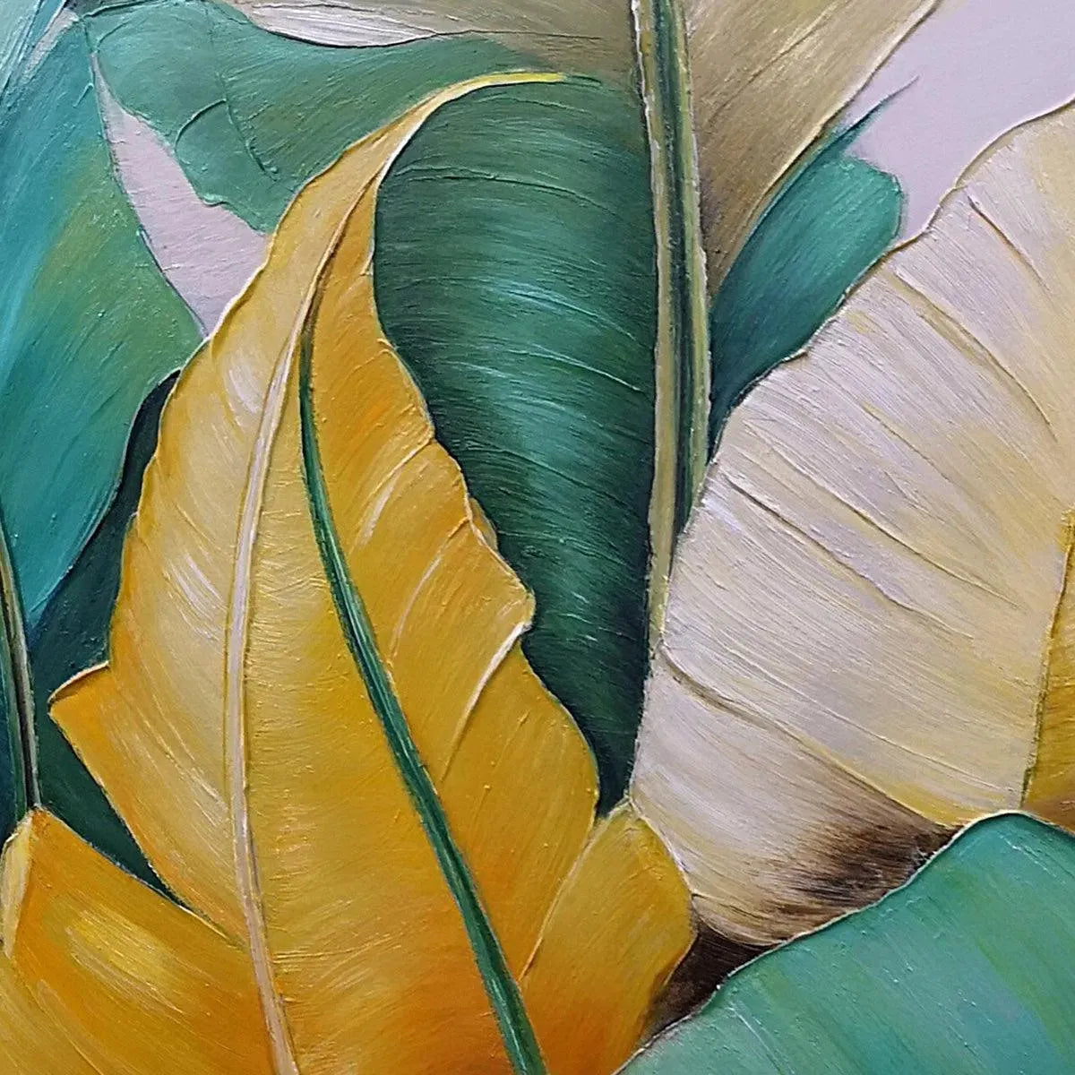 TROPICAL ABUNDANCE: Textured Tropical Leaves Painting, Green and Gold Wall Art, Vertical Canvas, Botanical Decor - Image 3