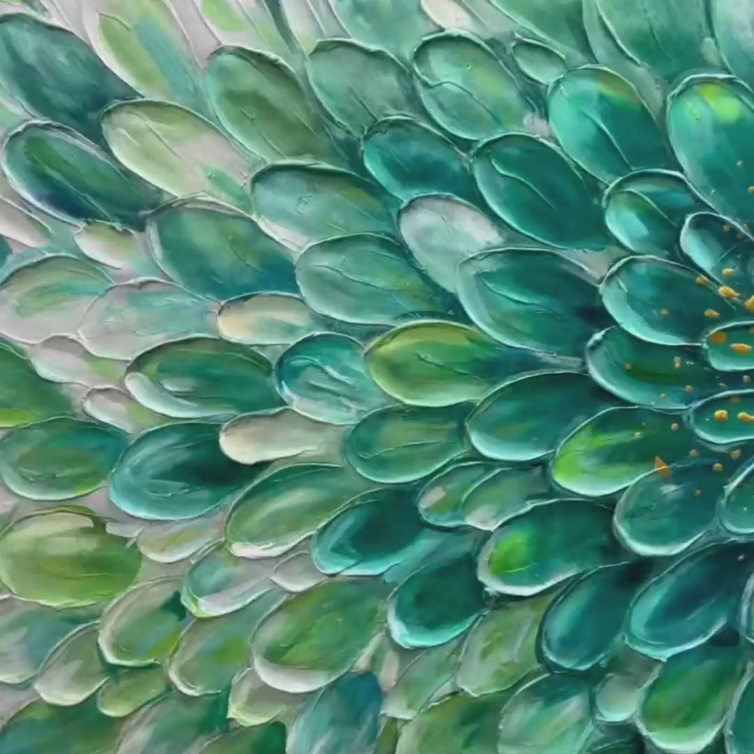 AQUA BLOOM: Textured Impasto Floral Oil Painting - Image 3