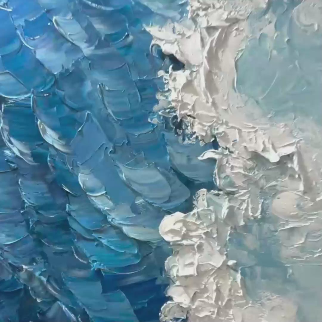 OCEANIC WHISPERS: Textured Ocean Painting, Blue Abstract Wall Art, Vertical Canvas, Impasto Decor - Image 3