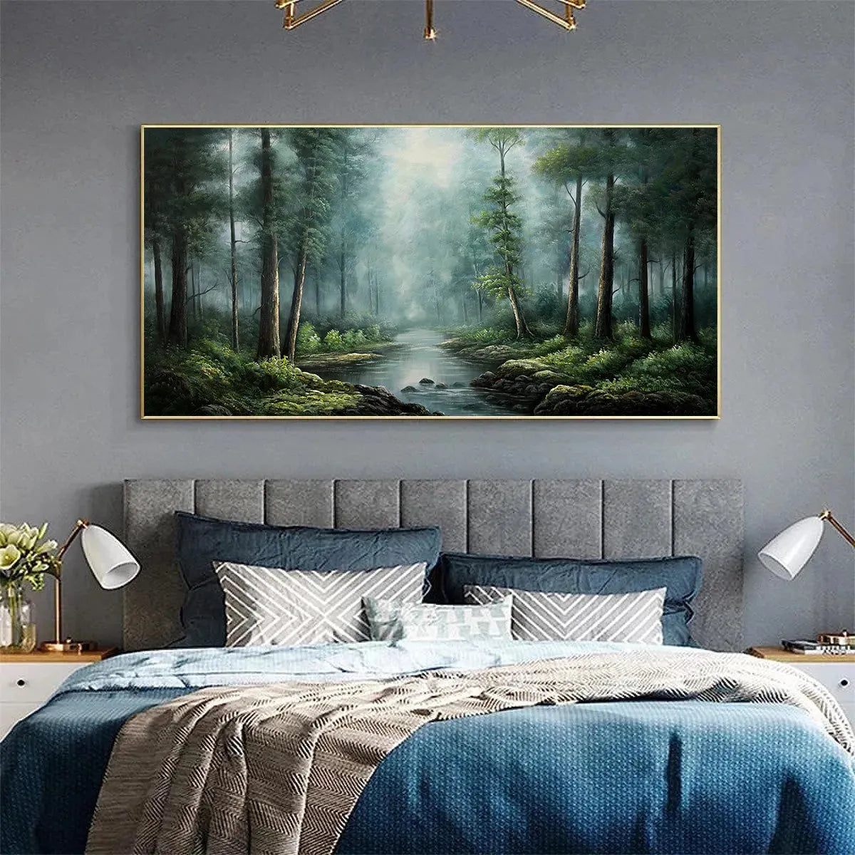 FOREST PATH: Panoramic Forest Painting with Stream, Misty Landscape, Canvas Wall Art - Image 8