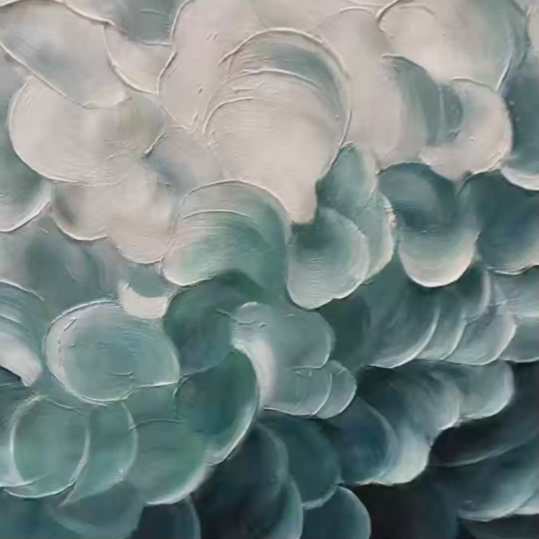 MEDITERRANEAN BREEZE: Abstract Teal White Impasto Oil Painting - Image 4