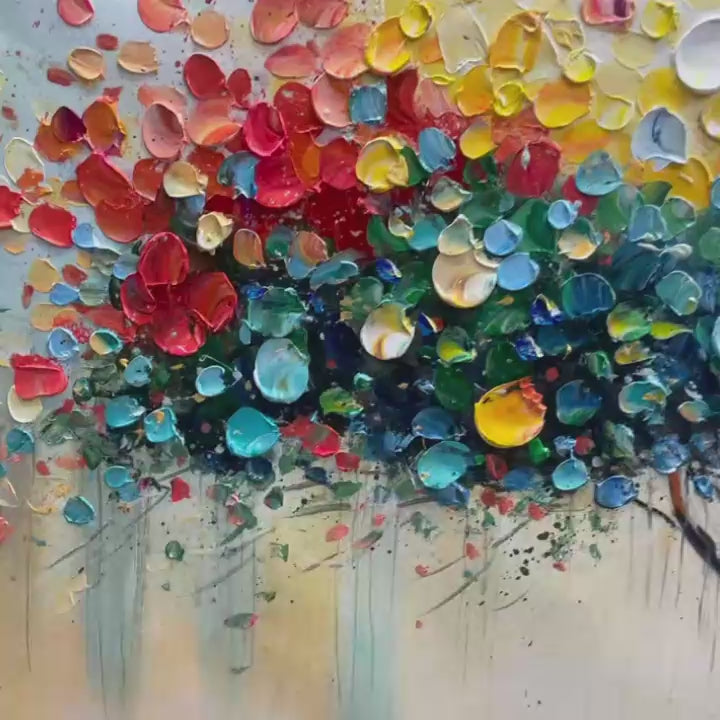 RAINBOW BURST: Textured Impasto Tree of Life Oil Painting - Image 3