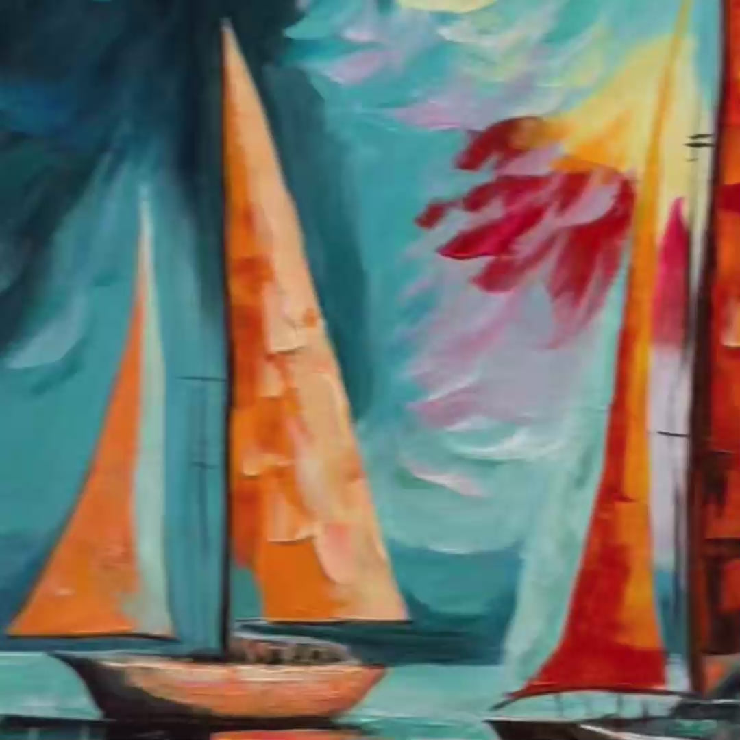EVENING SAIL: Square Sailboat Painting, Colorful Sunset - Image 3