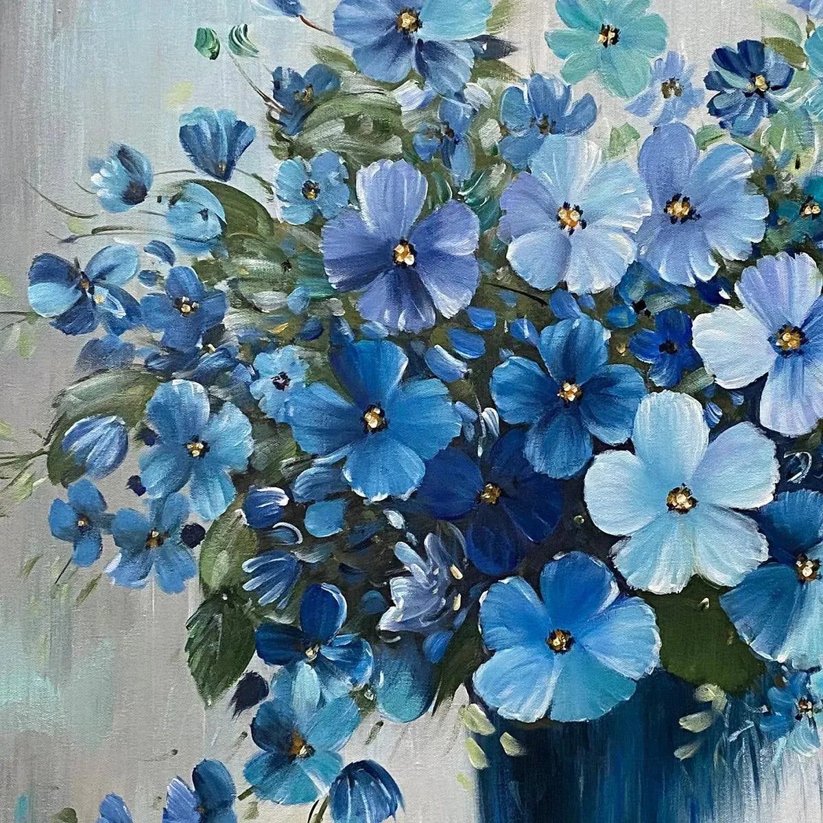 BLUE SERENITY: Blue Floral Painting, Square Canvas Art, Still Life Wall Decor, Calming Artwork - Image 3