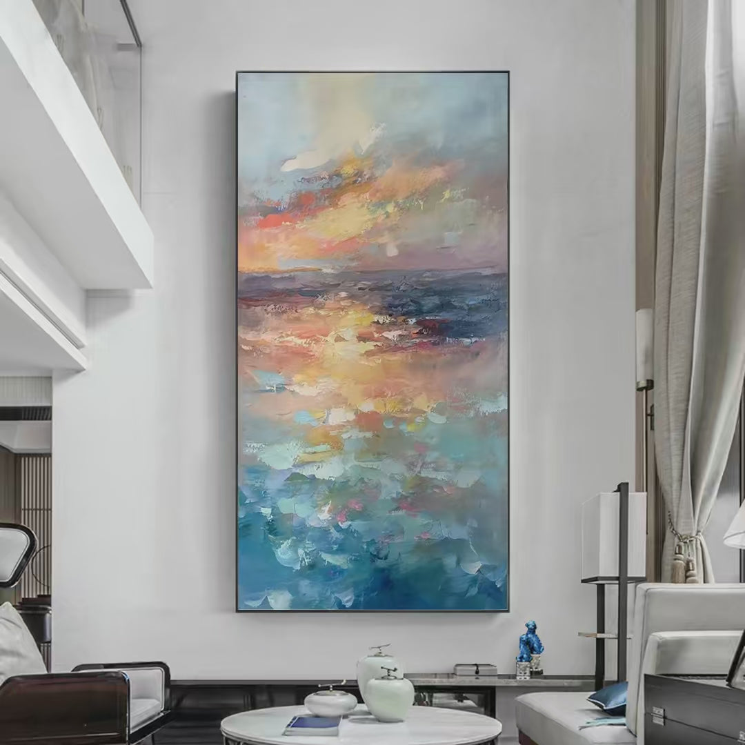 GOLDEN HOUR SEASCAPE: Ocean Painting, Sunset Wall Art, Impasto Texture, Vertical Canvas - Image 2