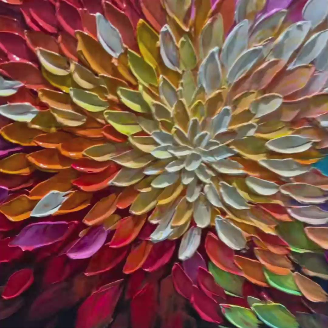 RAINBOW PETALS: Textured Impasto Abstract Floral Painting in Rainbow Colors - Image 3