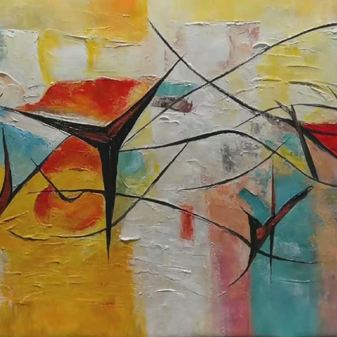 AERIAL DANCE: Abstract Colorful Oil Painting with Dynamic Lines - Image 3