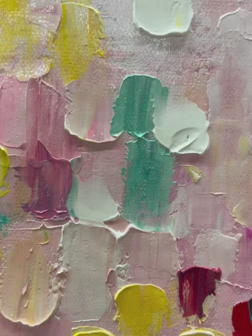 CONFETTI DREAM: Abstract Colorful Oil Painting in Pink, Teal, and Gold - Image 4