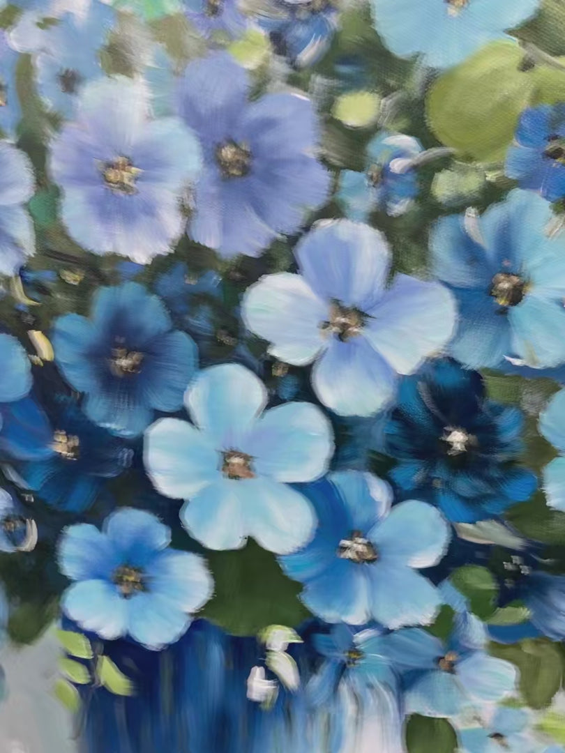 BLUE SERENITY: Blue Floral Painting, Square Canvas Art, Still Life Wall Decor, Calming Artwork - Image 4