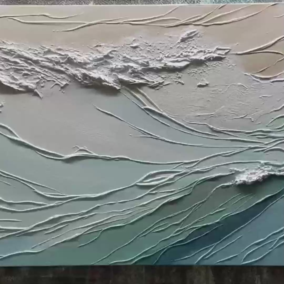 OCEANIC SYMPHONY: Textured Abstract Wave Oil Painting - Image 3