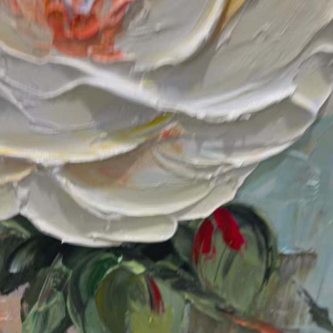 BLOSSOM'S GRACE: Textured Impasto Magnolia Painting on Square Canvas - Image 3