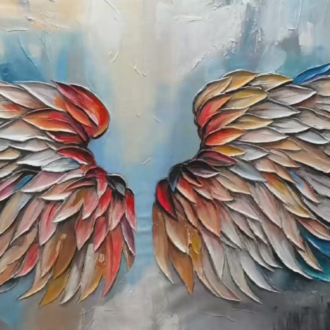 ANGEL WINGS: Textured Impasto Angel Wings Painting in Colorful Hues - Image 3