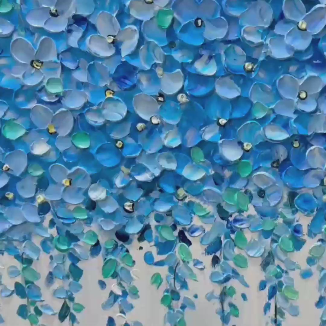 BLUE WISTERIA: Textured Impasto Blue Floral Painting - Image 3