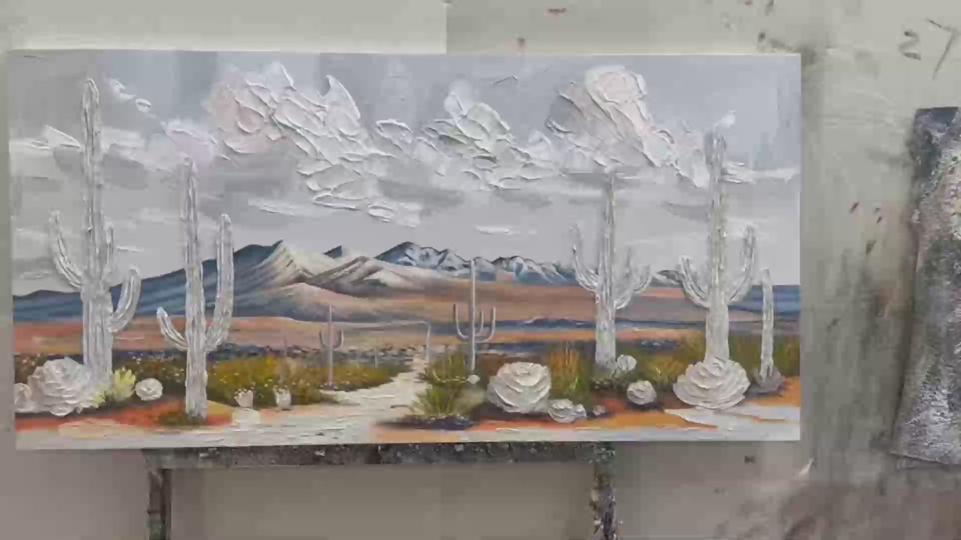 DESERT DREAM: Textured Desert Landscape Painting, Impasto Wall Art, Horizontal Canvas, Cactus Decor - Image 4