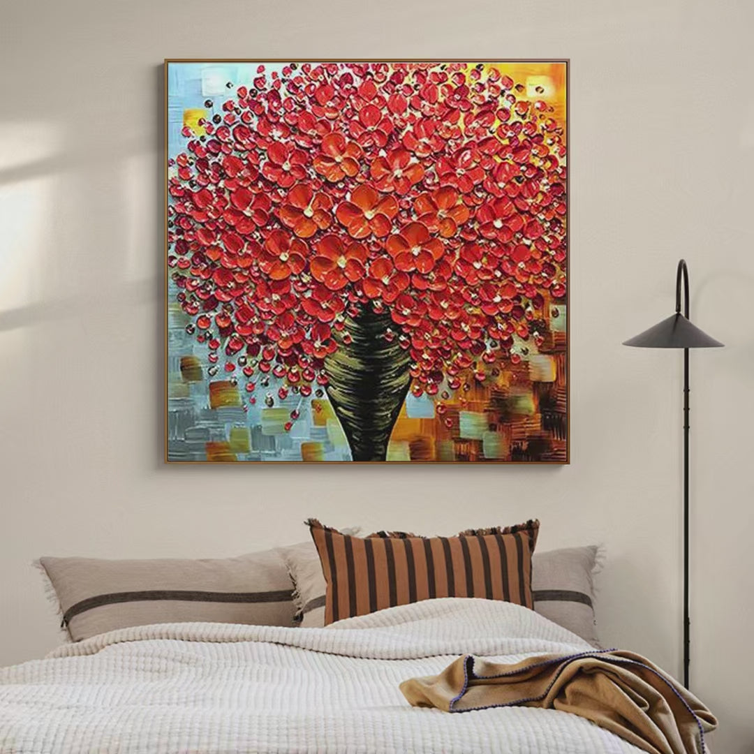 CRIMSON BOUQUET: Textured Impasto Floral Painting in Red - Image 11