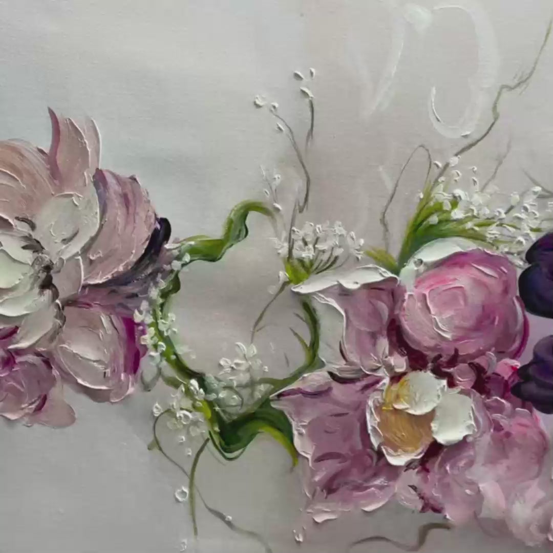 DUSK BLOSSOMS: Floral Painting, Panoramic Wall Art, Romantic Decor - Image 3
