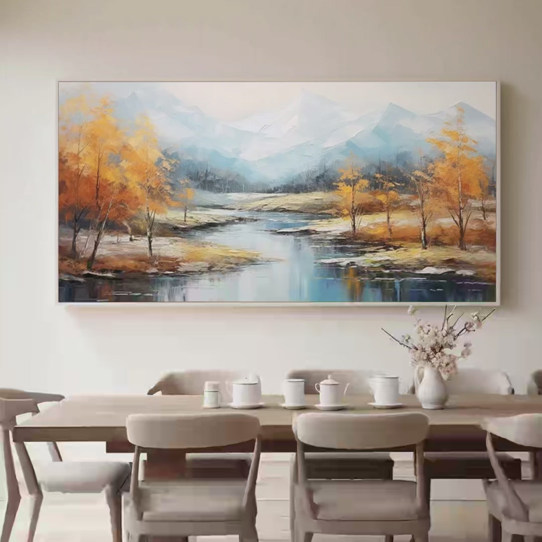 GOLDEN AUTUMN VALLEY: Traditional Landscape Painting in Yellow and Blue - Image 4