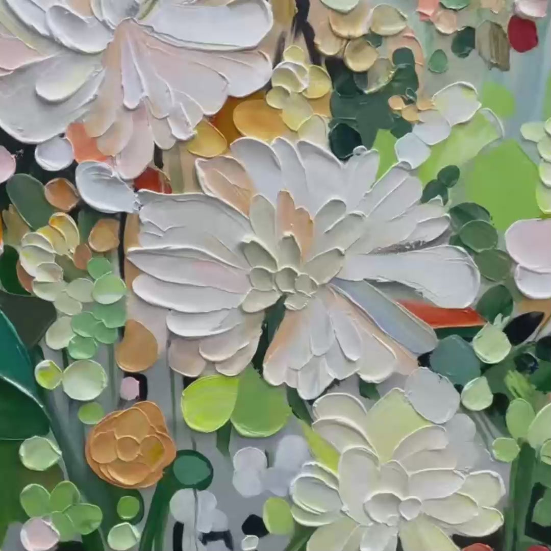 BLUSHING BLOOMS: Textured Floral Painting, Impasto Palette Knife, Vertical Canvas, Modern Floral Wall Art - Image 3