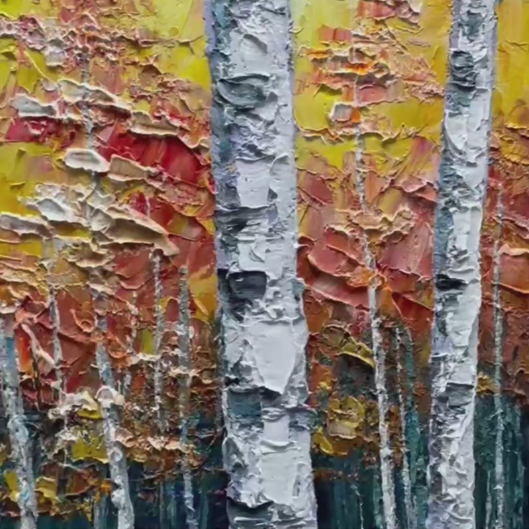 GOLDEN BIRCH GROVE: Forest Painting in Yellow and White - Image 3