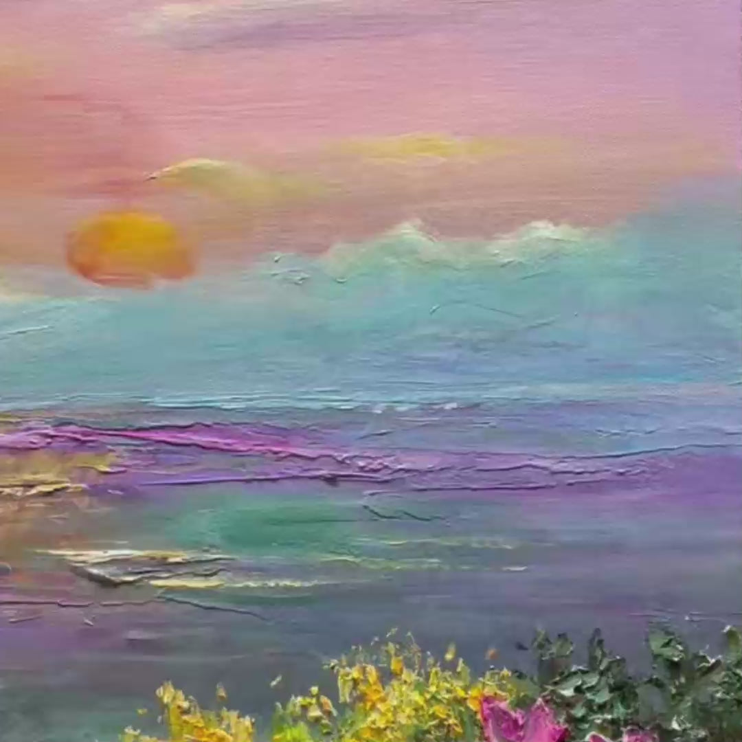 WATERCOLOR SUNSET: Impressionistic Landscape Painting with Sunset and Flowers - Image 3