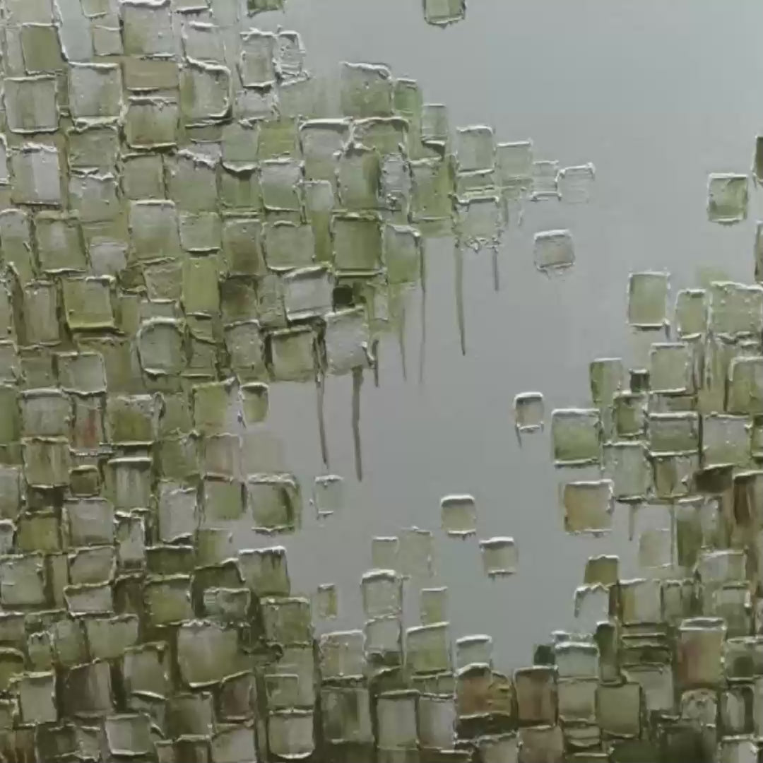 EMERALD CASCADE: Textured Abstract Green Oil Painting - Image 3