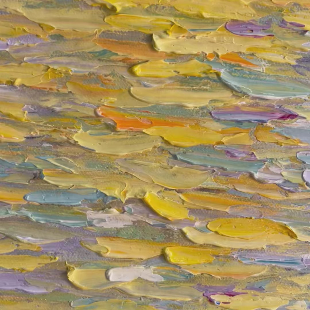GOLDEN SUNSET OVER WATER: Square Textured Seascape Painting, Palette Knife Ocean Sunset, Blue, Living Room, Bedroom - Image 3