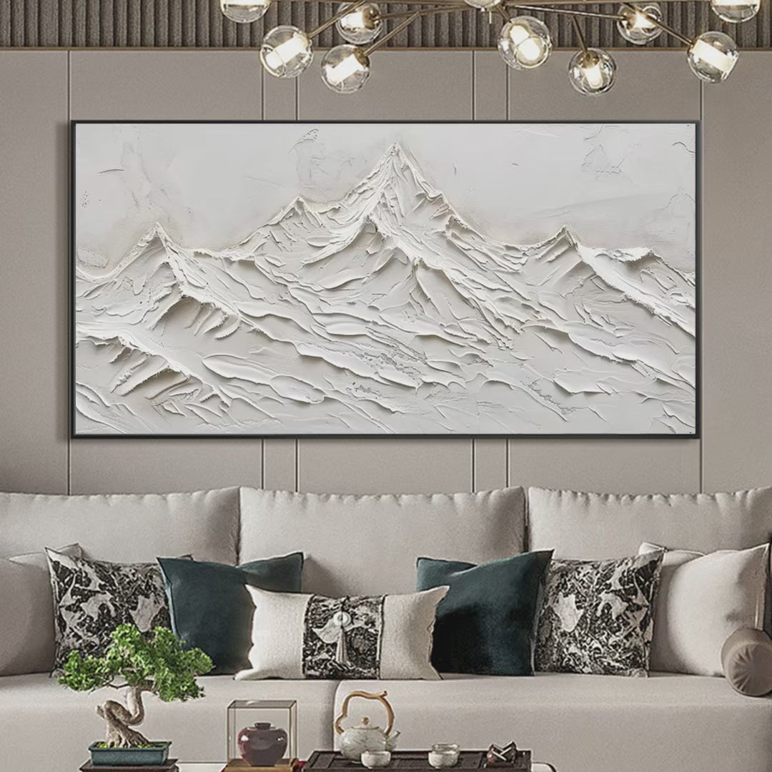 WHITE MOUNTAINS: Textured Minimalist Abstract Mountain Painting in White - Image 4