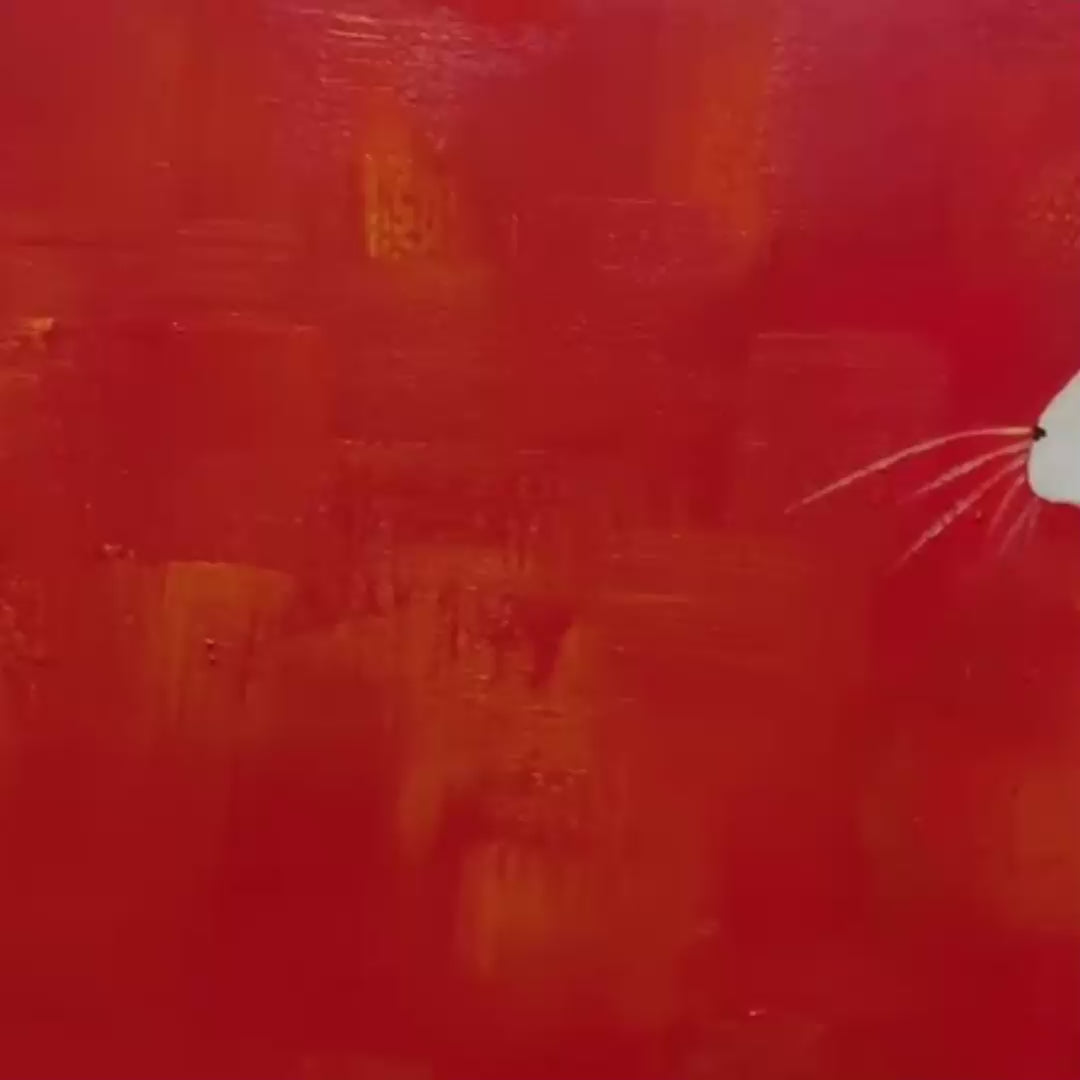 MINIMALIST CAT ON RED PANORAMIC: Cat Painting, Panoramic Wall Art, Minimalist Decor - Image 3