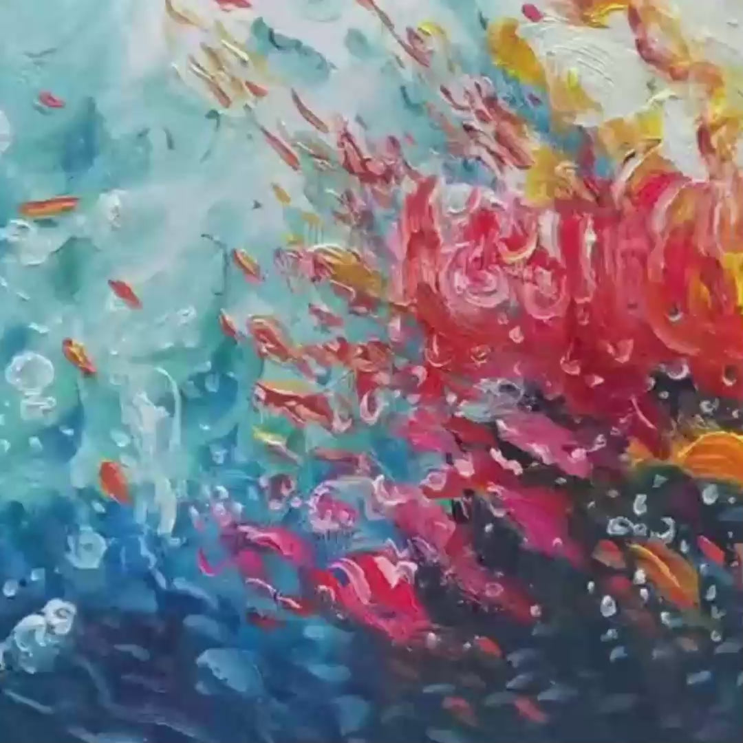 CORAL REEF: Panoramic Abstract Seascape Oil Painting in Vibrant Colors - Image 3