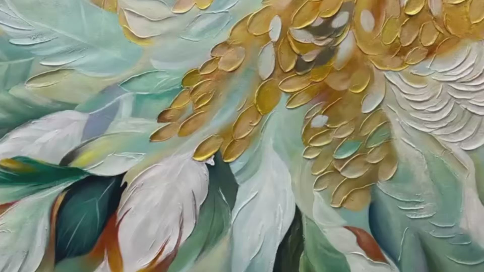 GILDED GARDEN: Green and Gold Floral Textured Impasto Oil Painting - Image 4
