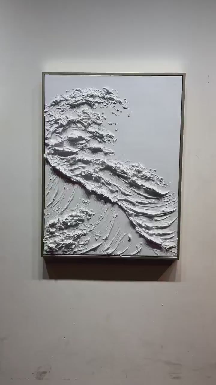 ALABASTER SWELL: Minimalist Textured Coastal Oil Painting - Image 3